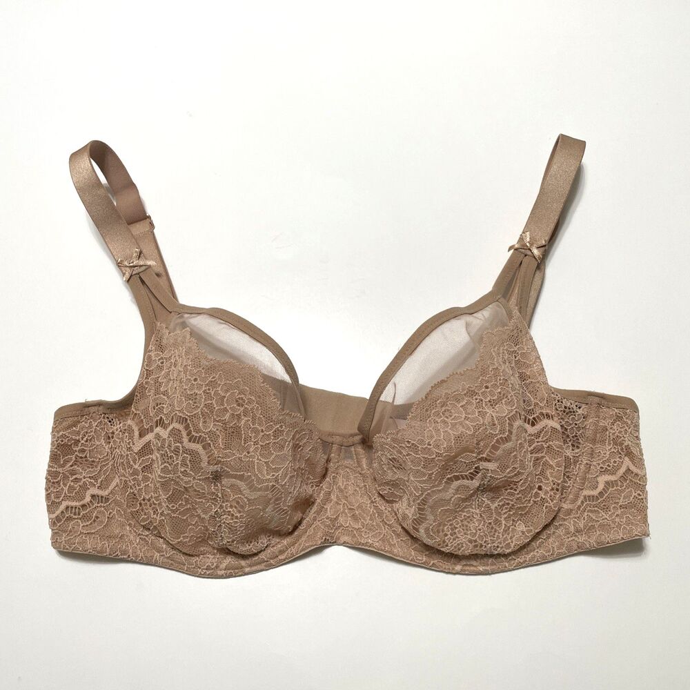 Victoria’s Secret Dream Angels Balconette Bra Size 34D Beige Mesh Lace Underwire